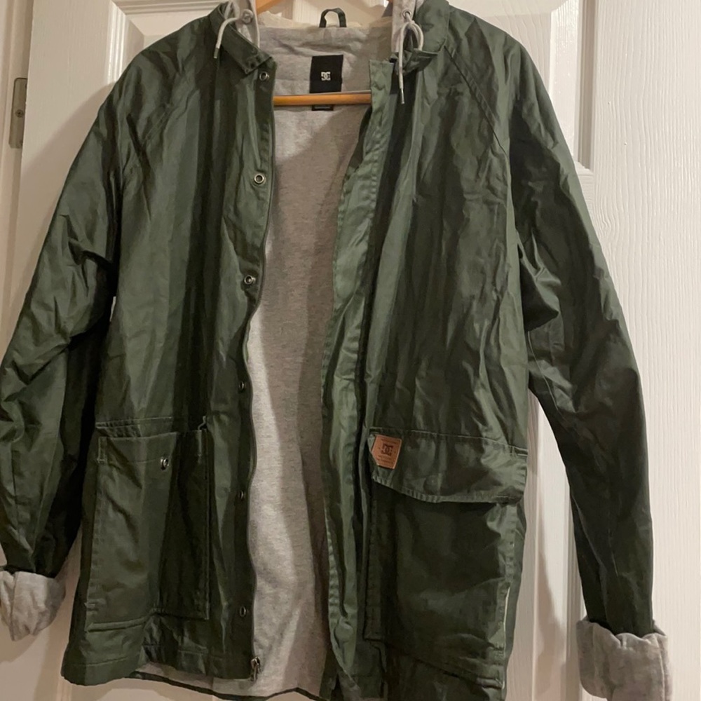 Navy green rain coat